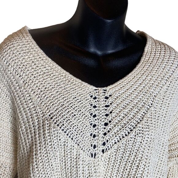 Eileen fisher white knit sweater slouchy split hem L/xl estimated organic cotton - Picture 2 of 6